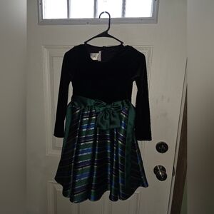 Bonnie Jean Black and Green Blue Silver Striped Kids Dress
